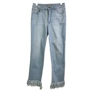 Women With‎ Control By Renee Greenstein Women's Jeans Straight Leg Blue Fringe 4